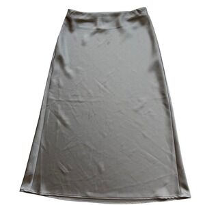 Calvin Klein Satin Midi Skirt Women XS Taupe A-Line Tan Y2K Old Money Classic
